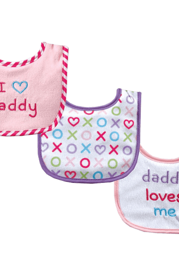 Luvable Friends I Love Mommy and Daddy Baby Bibs, Blue Daddy, 3 Count