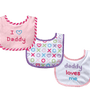 Luvable Friends I Love Mommy and Daddy Baby Bibs, Blue Daddy, 3 Count