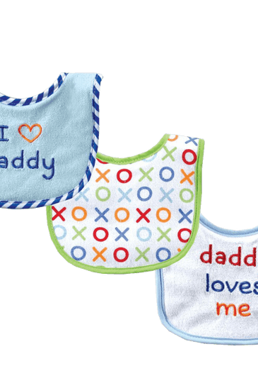 Luvable Friends I Love Mommy and Daddy Baby Bibs, Blue Daddy, 3 Count